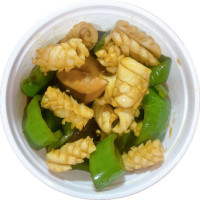 Calamares con pimientos y setas chinas